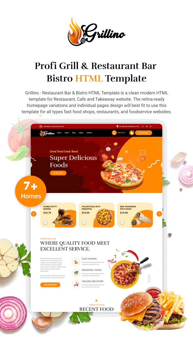 Grillino – Food Restaurant Grill & Barbecue Shop HTML5 Template